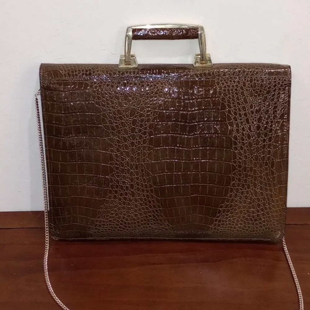 Vintage Brown Faux Alligator Leather Briefcase